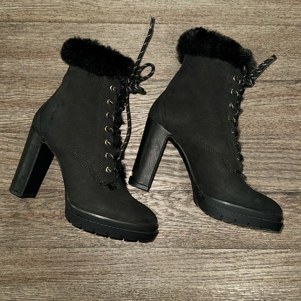 DKNY Darcy Lace Up Boots Silk Goat Black